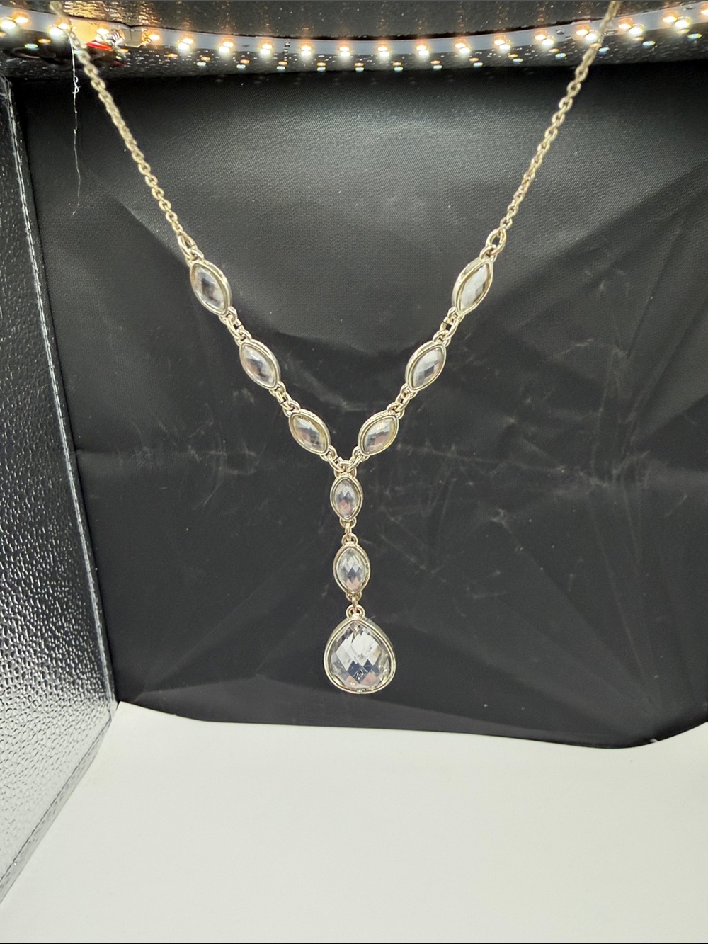 NR Elegant Clear Crystal Drop Y-Shape Necklace